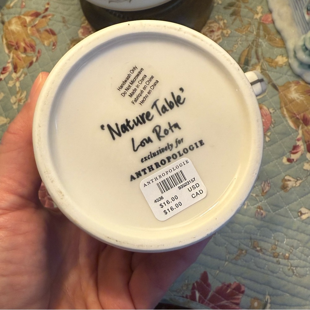 NWT Anthropologie Owl Coffee Tea Mug Nature Table Lou Rota Yellow & Blue Gold - Picture 6 of 6